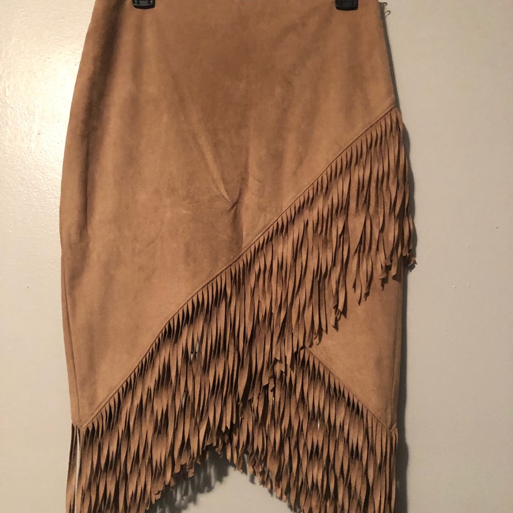 Express Faux Suede Fringe Skirt